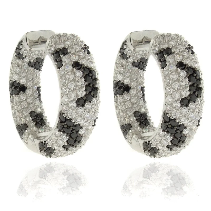 boho statement earrings for festival wear -Dolce Giavonna Silverplated Cubic Zirconia Python Print Hoop Earrings