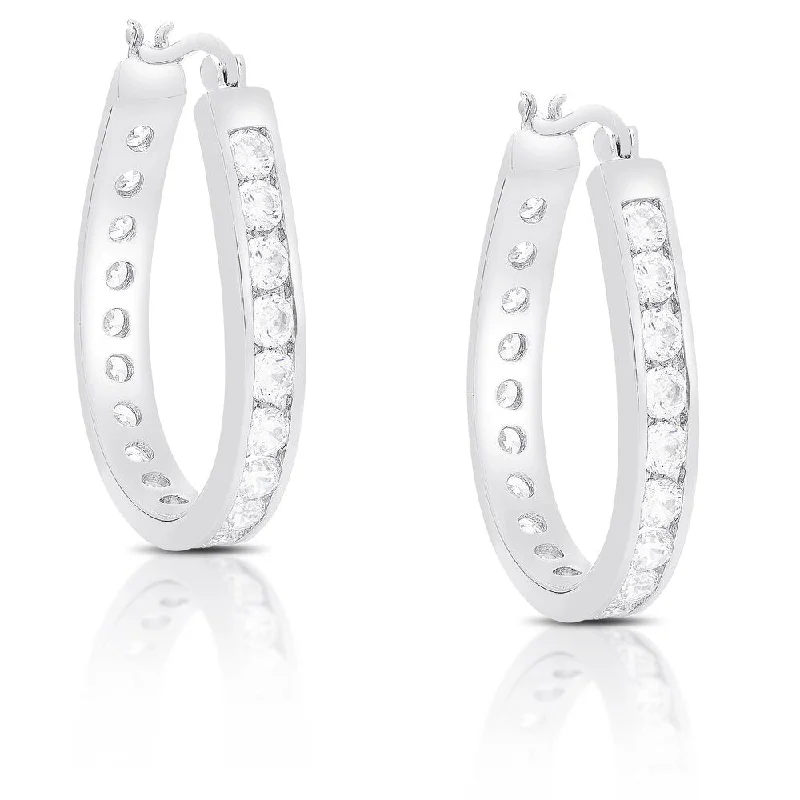 drop earrings for formal occasions -Dolce Giavonna Sterling Silver Cubic Zirconia Hoop Earrings