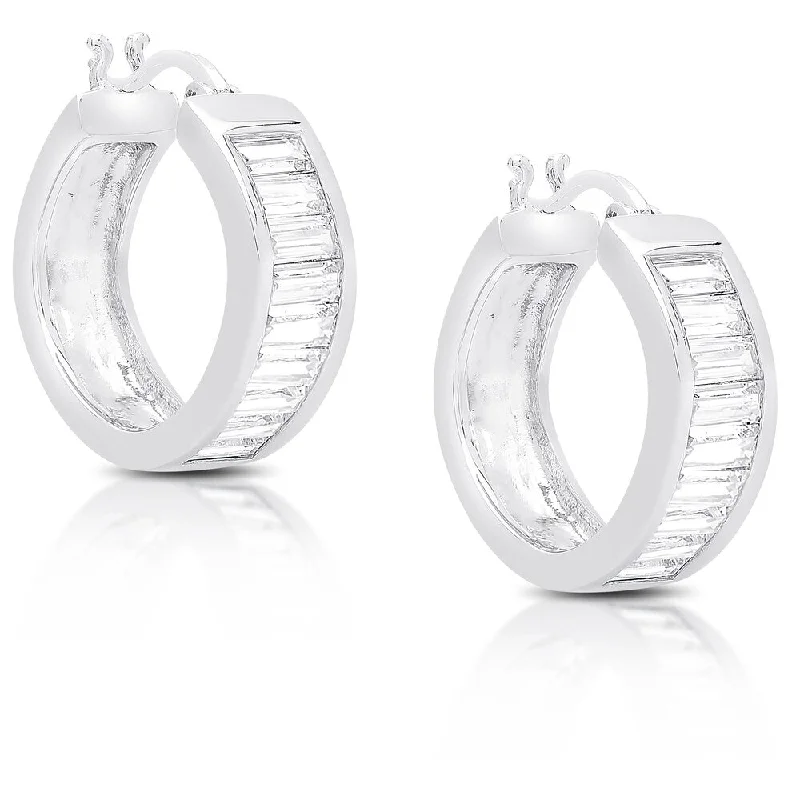 nature-inspired earrings for eco fashion -Dolce Giavonna Sterling Silver Cubic Zirconia Hoop Earrings