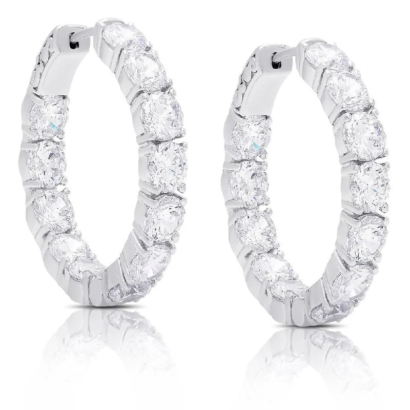 trendy ear piercings with earrings -Dolce Giavonna Sterling Silver Cubic Zirconia Hoop Earrings