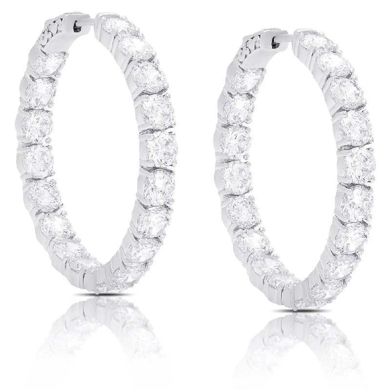 silver earrings with gemstone accents -Dolce Giavonna Sterling Silver Cubic Zirconia Hoop Earrings