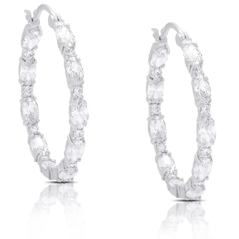 lightweight earrings for all-day wear -Dolce Giavonna Sterling Silver Cubic Zirconia Hoop Earrings