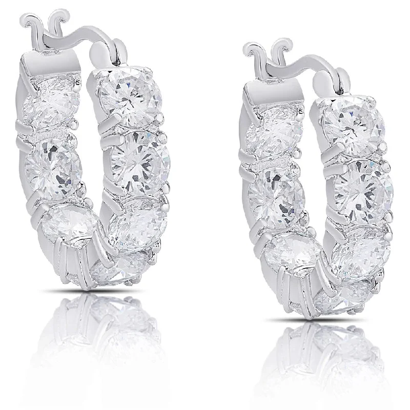 drop earrings for formal occasions -Dolce Giavonna Sterling Silver Cubic Zirconia Hoop Earrings