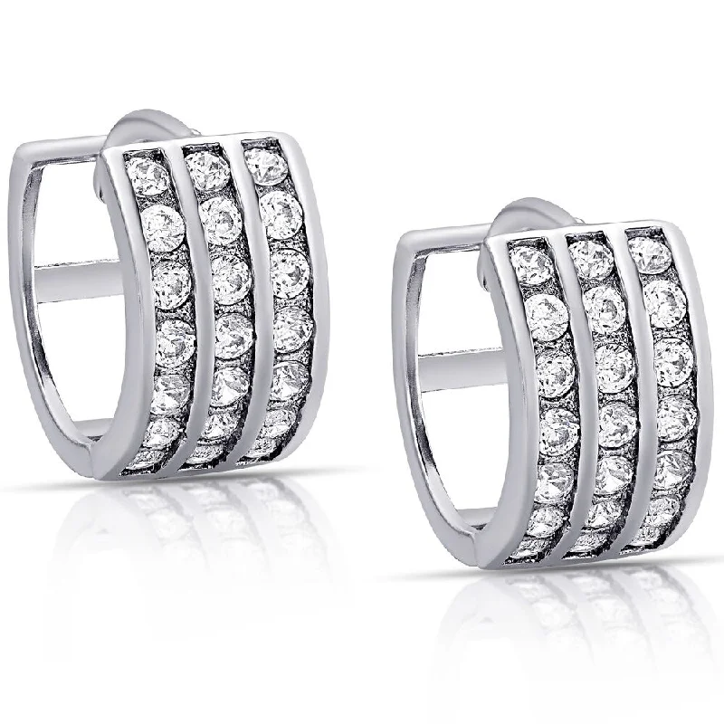 zirconia earrings for a sparkling effect -Dolce Giavonna Sterling Silver Cubic Zirconia Hoop Earrings