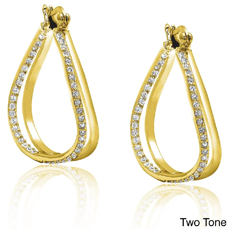 large statement studs for fashion-forward style -Dolce Giavonna Sterling Silver Cubic Zirconia Hoop Earrings