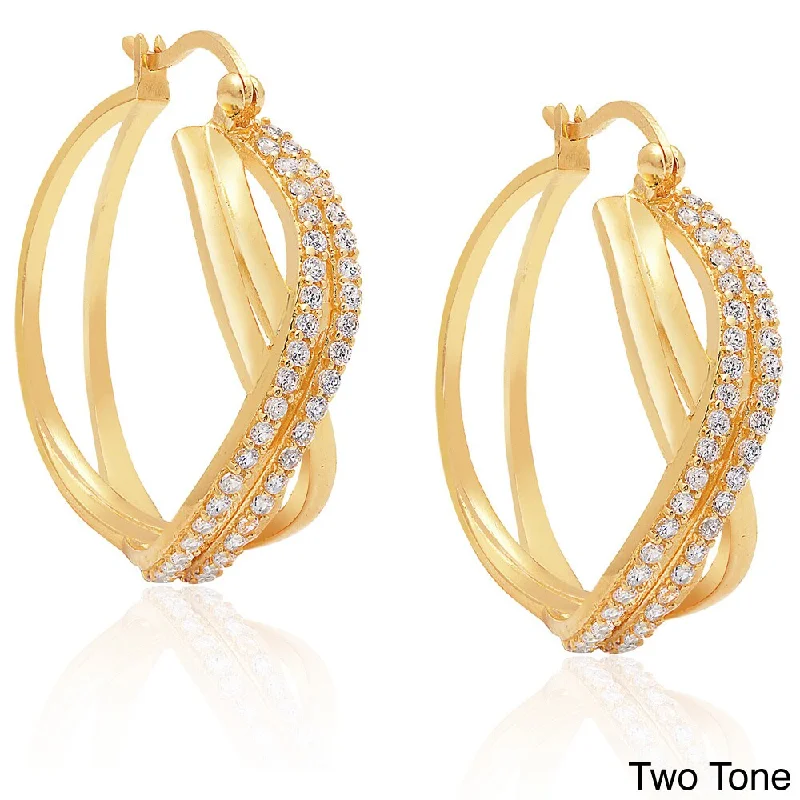 silver drop earrings for a chic look -Dolce Giavonna Sterling Silver Cubic Zirconia Twist Hoop Earrings