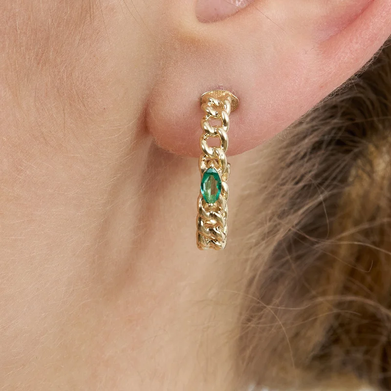 luxury pearl earrings for high-end fashion -Emerald Chain Hoop Earrings, Damiana