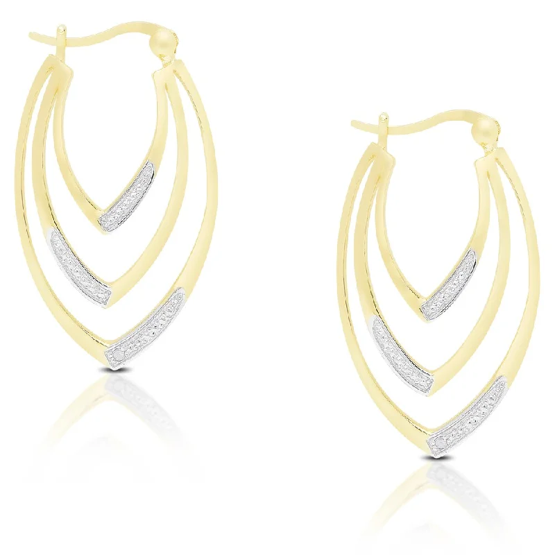 abstract earrings for modern fashion -Finesque Gold Over Sterling Silver Diamond Accent 3 Tiered Hoop Earrings