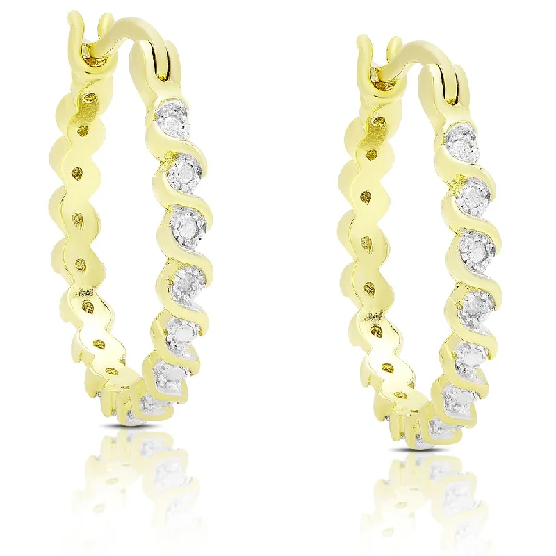 trendy ear piercings with earrings -Finesque Gold Over Sterling Silver Diamond Accent 'S' Design Hoop Earrings