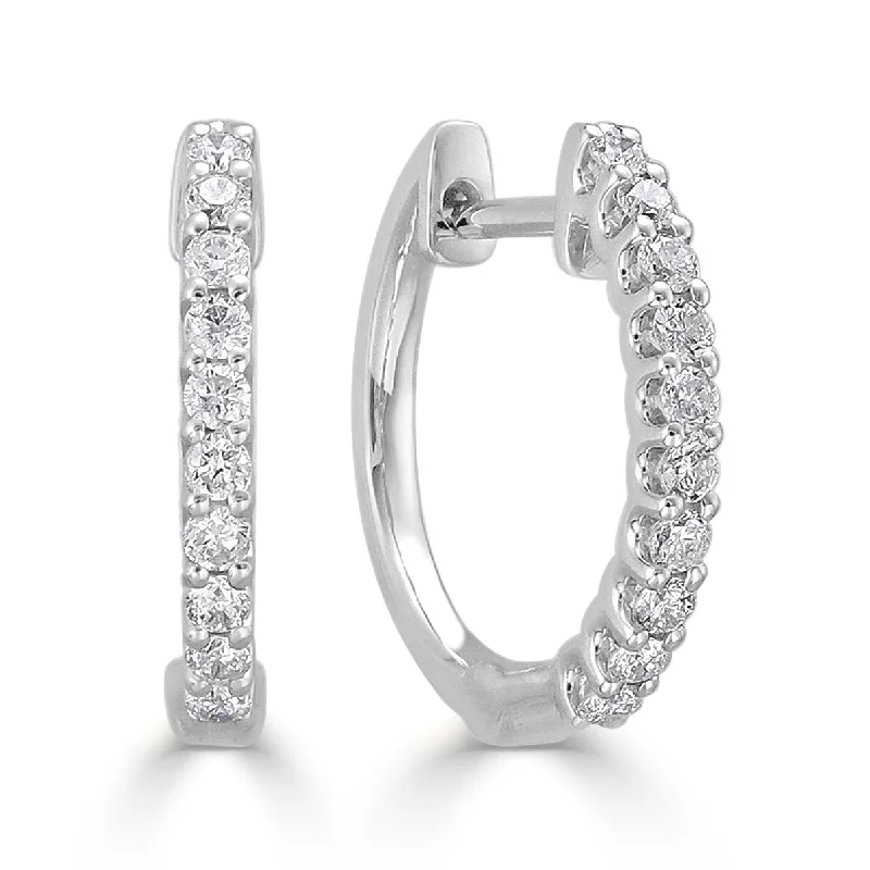 sparkling gold earrings for evening parties -Joelle Diamond Round Hoop Earrings 14K White Gold 1/4ct TDW