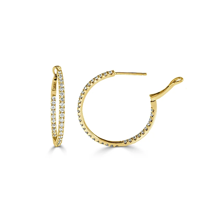 unique leather earrings for casual style -Joelle Inside Out DiamondRound Hoop Earrings 1" 14K Gold 1.20ct TDW