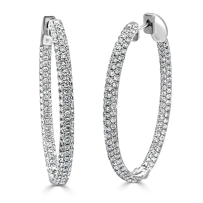 edgy chain earrings for bold style -Joelle Inside-Out Pave Diamond Hoops 2.5 ct.TDW Hoop Earrings 14K Gold Diamond Earrings