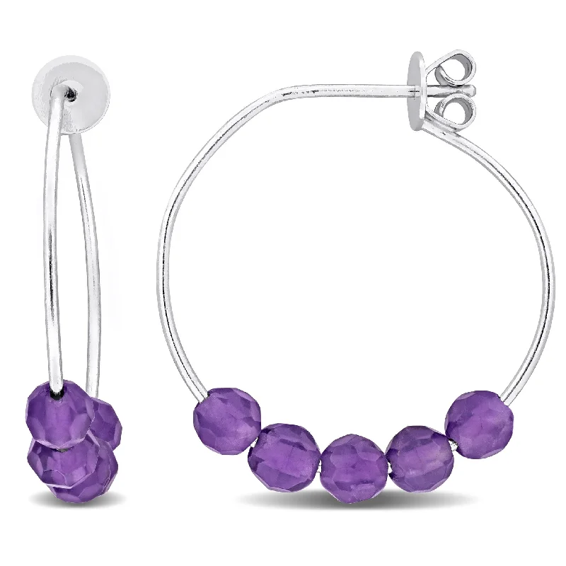 blue gemstone earrings for luxury style -Miadora 1 1/2ct TGW Amethyst Beaded Facetted Hoop Earrings Sterling Silver