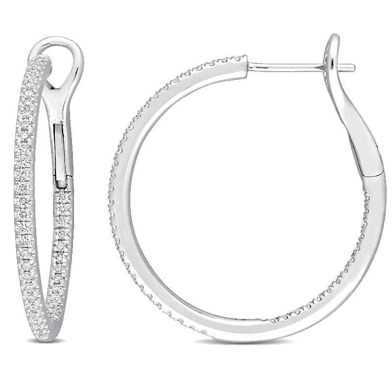 elegant shell earrings for beach vibes -Miadora 1/2ct TDW Diamond Inside Outside Hoop Earrings in 10k White Gold