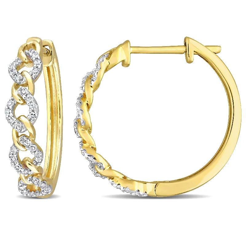 geometric metal earrings for artistic flair -Miadora 1/5ct TDW Diamond Oval Link Hoop Earrings in 10k Yellow Gold