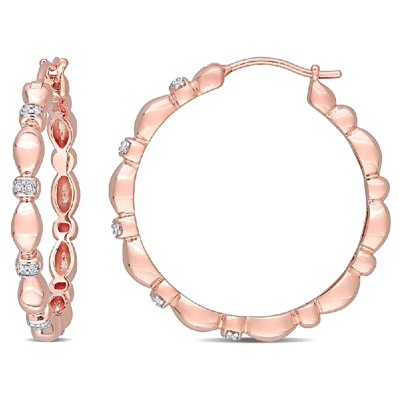 boho ear cuffs for a laid-back look -Miadora 10k Rose Gold 1/10ct TDW Diamond Quilted Hoop Earrings