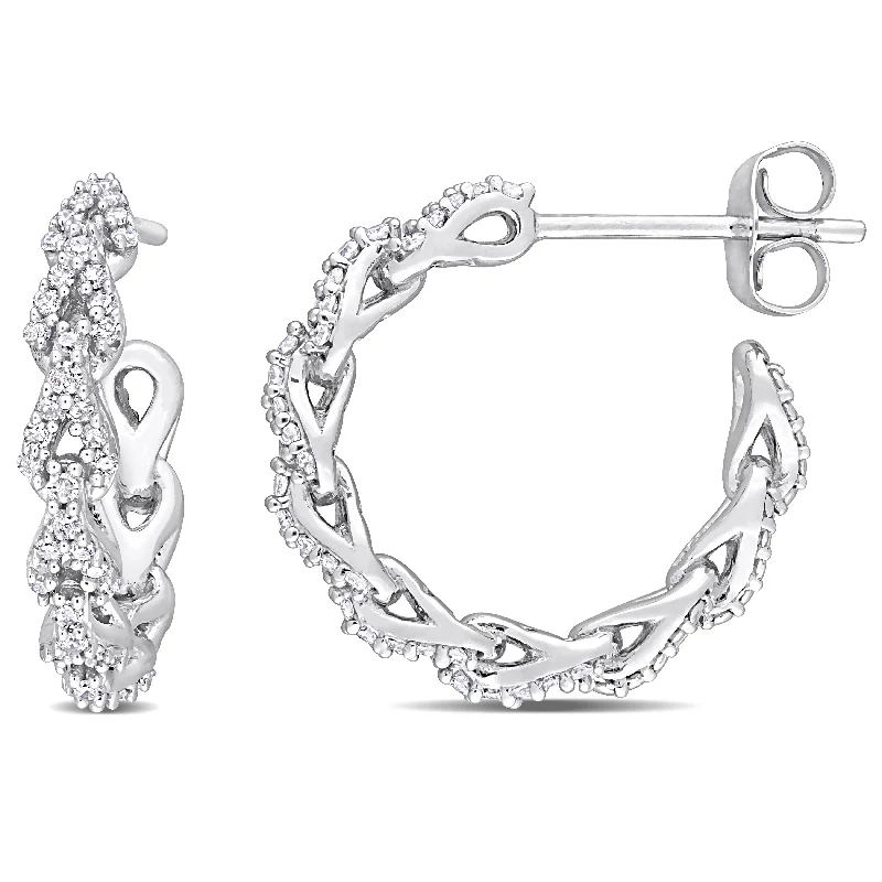 elegant crystal earrings for bridesmaids -Miadora 10k White Gold 1/3ct TDW Diamond Link Hoop Earrings