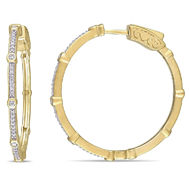 mixed metal earrings for a fashionable edge -Miadora 10k Yellow Gold 1/3ct TDW Diamond Circular Station Hoop Earrings