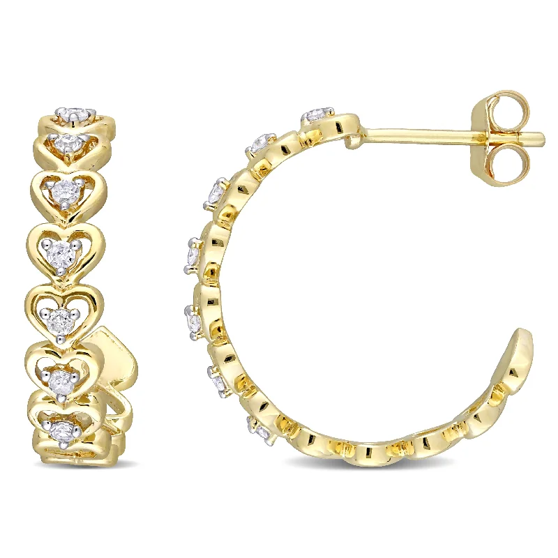 vintage-inspired earrings for retro lovers -Miadora 10k Yellow Gold 1/5ct TDW Diamond Heart Halo Hoop Earrings