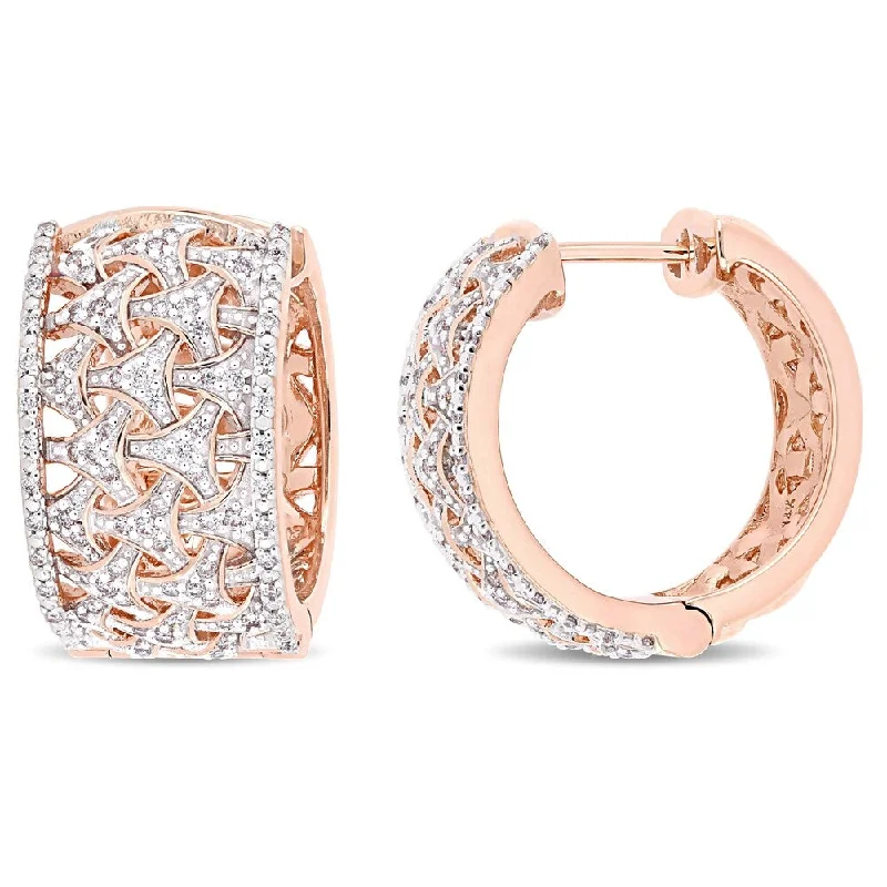 simple gold earrings for everyday wear -Miadora 14k Rose Gold 3/4ct TDW Diamond Interlaced Cluster Huggie Hoop Earrings