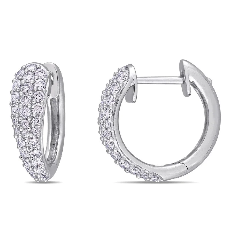 classic silver hoop earrings for everyday style -Miadora 14k White Gold 1ct TDW Diamond Cluster Huggie Hoop Earrings