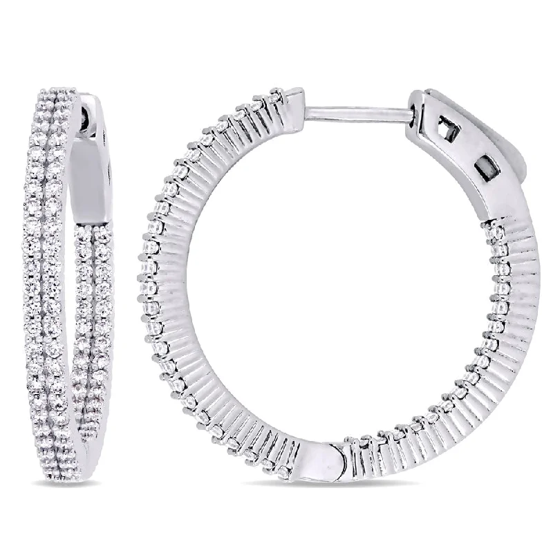 glamorous teardrop earrings for special occasions -Miadora 14k White Gold 1ct TDW Diamond Inside-Outside Hoop Earrings