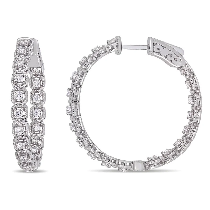 glamorous ear cuffs for trendy looks -Miadora 14k White Gold 7/8ct TDW Diamond Inside Outside Hoop Earrings