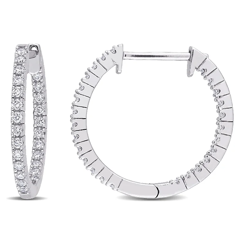 elegant ear cuffs for edgy looks -Miadora 3/4ct TDW Diamond Inside Outside Hoop Earrings in 10k White Gold