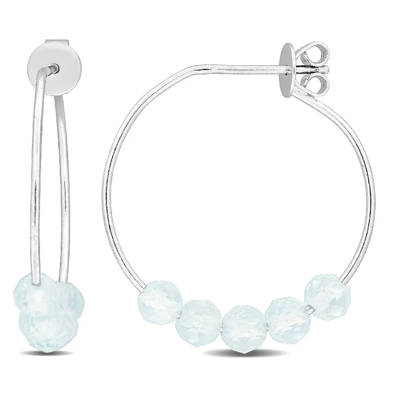 oversized earrings for fashion-forward looks -Miadora 3/4ct TGW Aquamarine Cluster Bead Hoop Earrings Sterling Silver