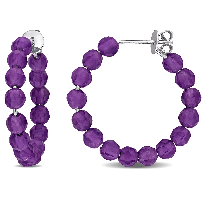 textured earrings for fashion-forward looks -Miadora 4ct TGW Amethyst Beaded Facetted Hoop Earrings Sterling Silver