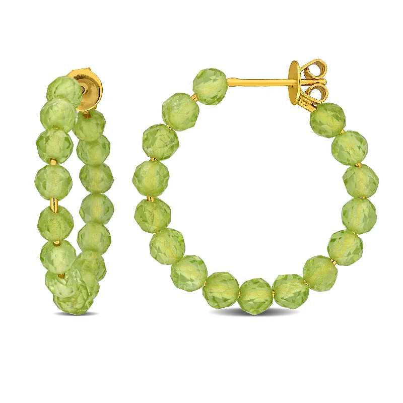 smooth gold earrings for elegant style -Miadora 5ct TGW Peridot Beaded Facetted Hoop Earrings Yellow Silver