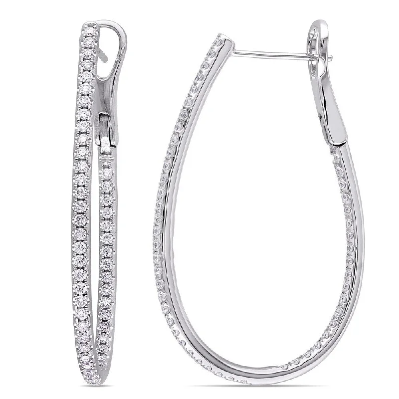 pearl stud earrings for subtle sophistication -Miadora Signature Collection 14k White Gold 1ct TDW Diamond Hoop Earrings