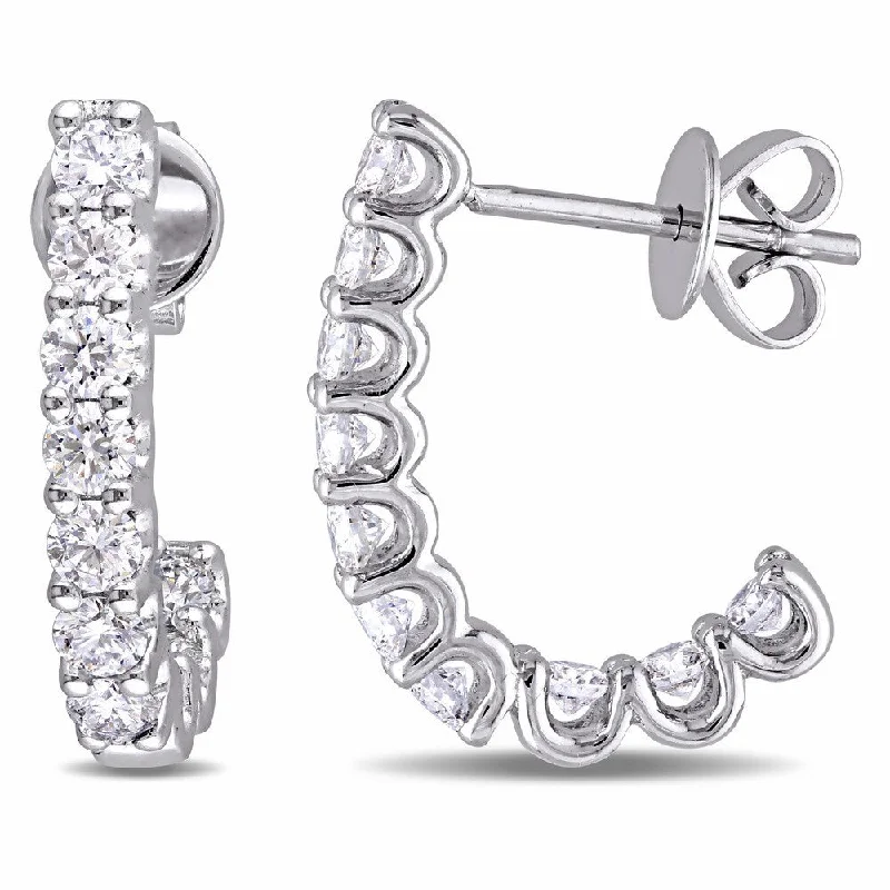 large statement earrings for bold looks -Miadora Signature Collection 14k White Gold 1ct TDW Diamond Semi-Hoop Earrings