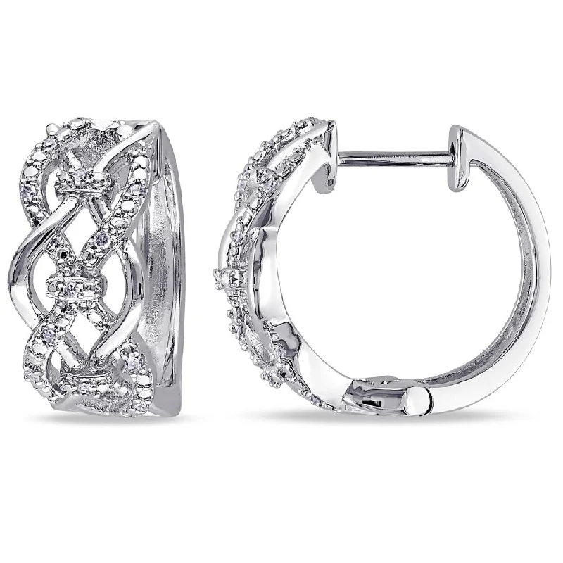 abstract earrings for modern fashion -Miadora Sterling Silver 1/10ct TDW Diamond Infinity Hoop Earrings - White