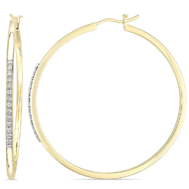 chunky earrings for bold looks -Miadora Yellow Plated Sterling Silver 1/6ct TDW Diamond Hoop Earrings - White