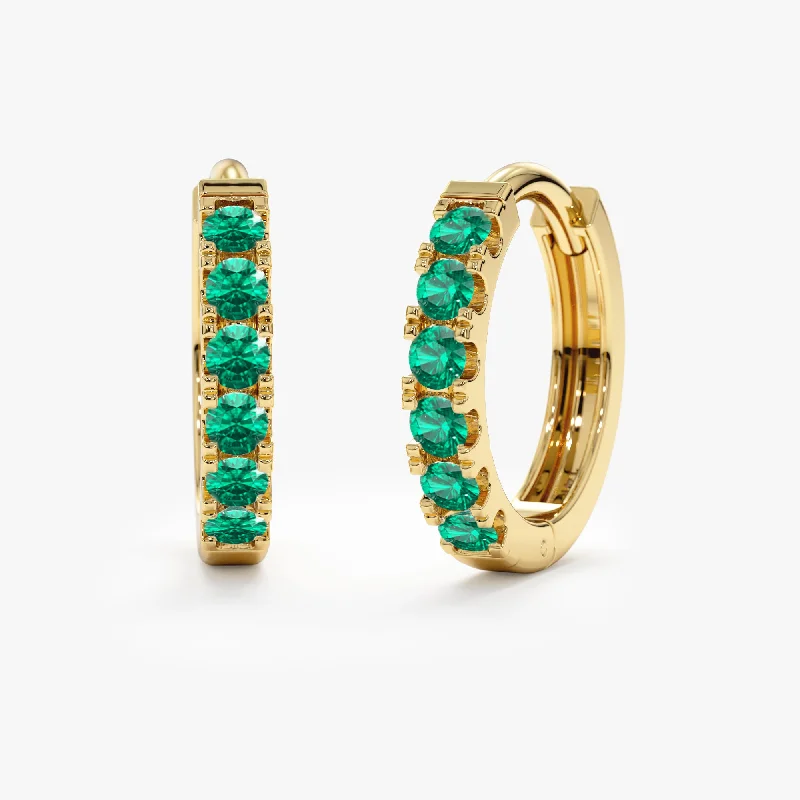 stylish stud earrings for daily wear -Natural Emerald Hoop Earrings, Kioko