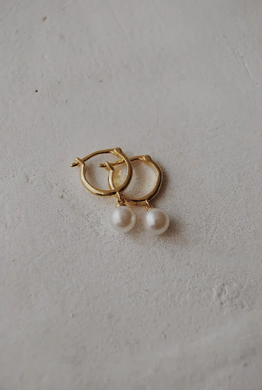 moonstone earrings for mystical vibes -Nicole Pearl Hoop Earrings in Gold