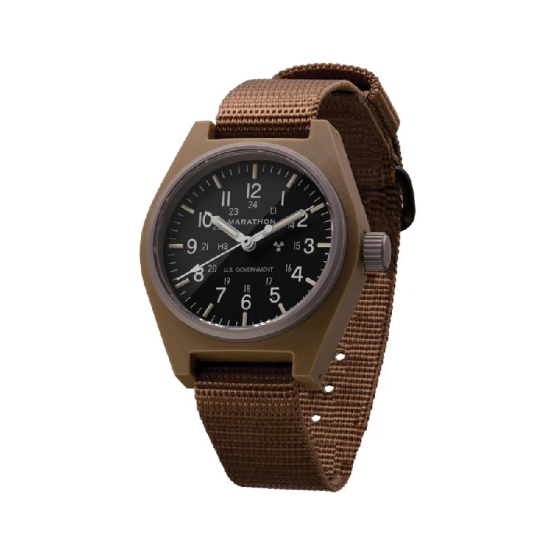 stylish smartwatches for tech enthusiasts -Desert Tan GPM Type II Field Mechanical 34mm - Black on Nylon Strap