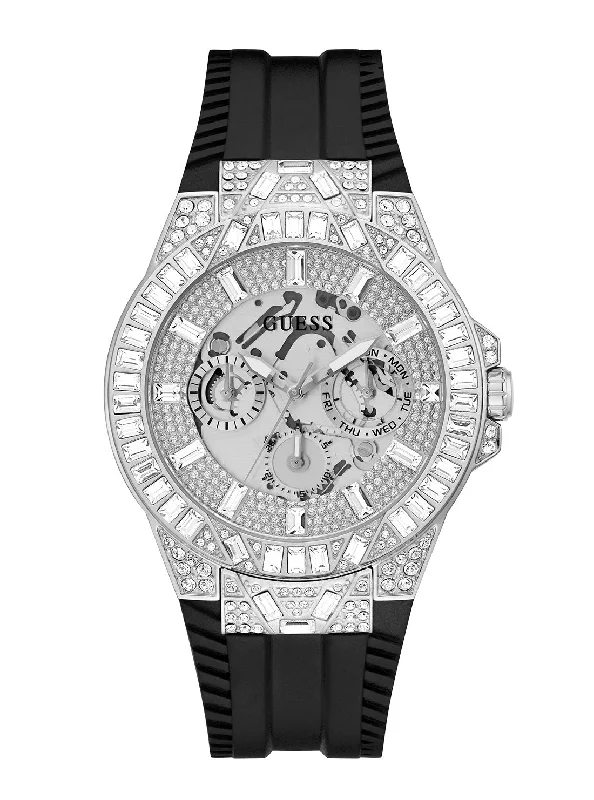 diamond-studded watches for women -Black Dynasty Crystal Silicone Watch