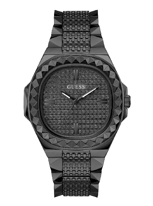 gold watches with diamonds for women -Black Studded Rebel Watch