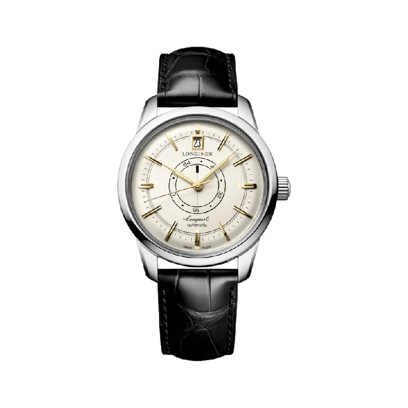 quartz watches with clean dials -Conquest Heritage Central Power Reserve Champagne Dial, 38 mm