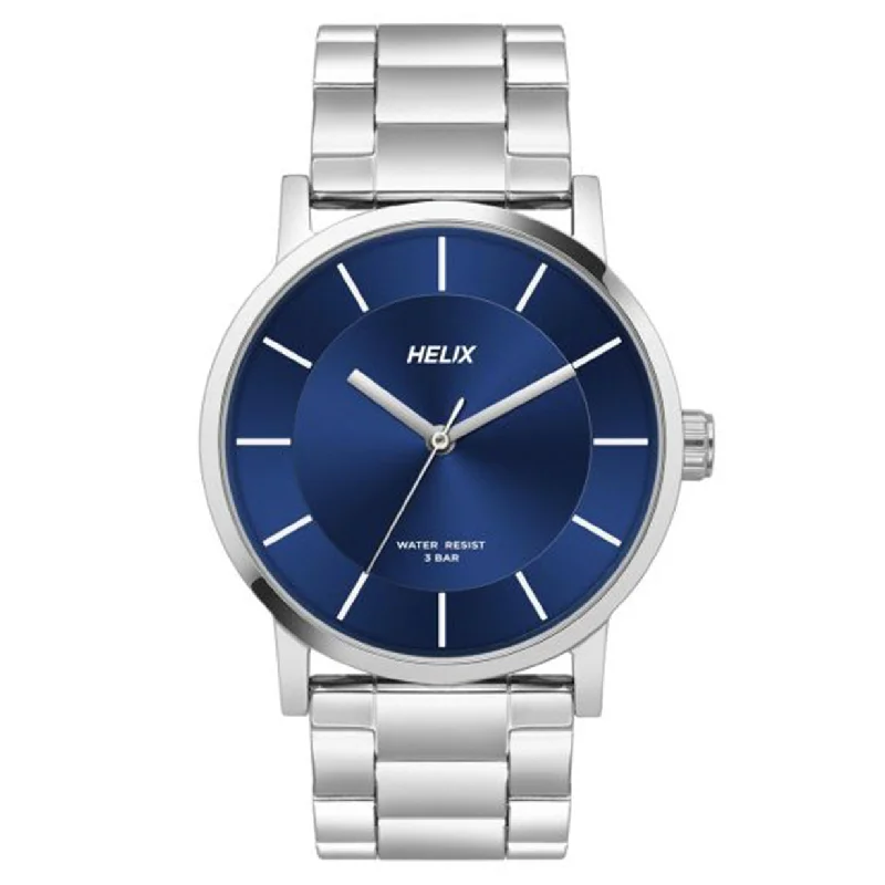 elegant watches for formal occasions -Helix Analog Men Blue Dial Stainless Steel Strap