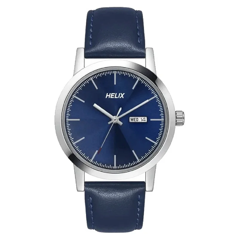 large dial watches for men -Helix Analog Men Blue Leather Strap