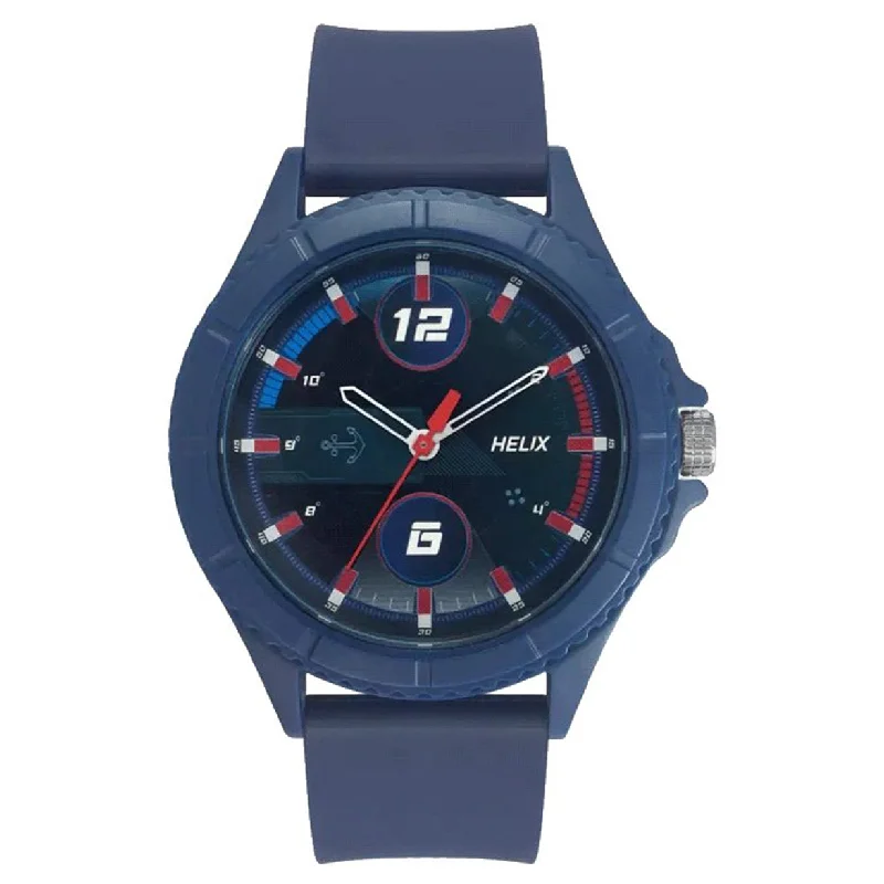 luxury chronograph watches -Helix Dark Blue Dial Leather Strap