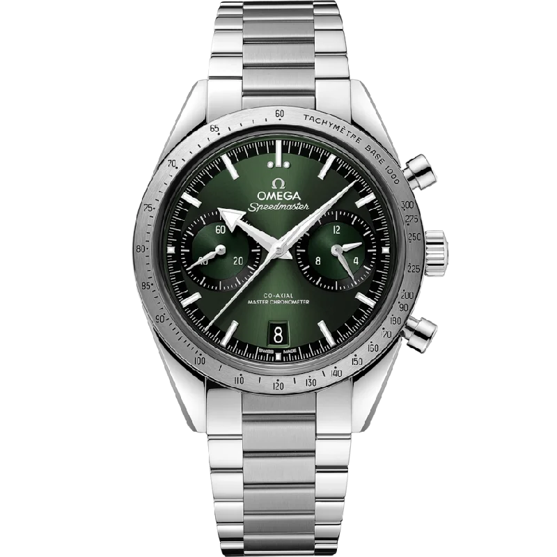 vintage men’s watches for collectors -Omega Speedmaster 57 Co Axial Master Chronograph Green Dial Men 40.5MM