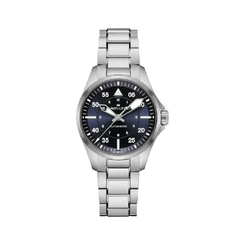 watches with rubber straps for sports -Pilot 36mm Blue Dial on Bracelet