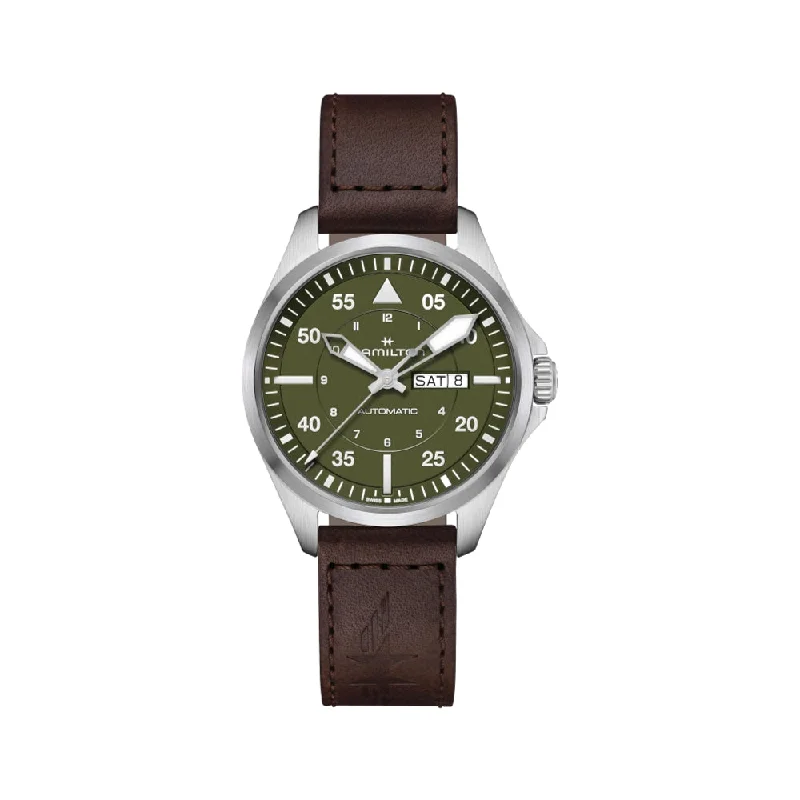 vintage-inspired watches for women -Pilot Day Date 42mm Green Dial on Strap