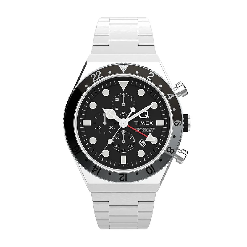 best men’s watches under $100 -Q Timex Gmt Chronograph 40mm Stainless Steel Band