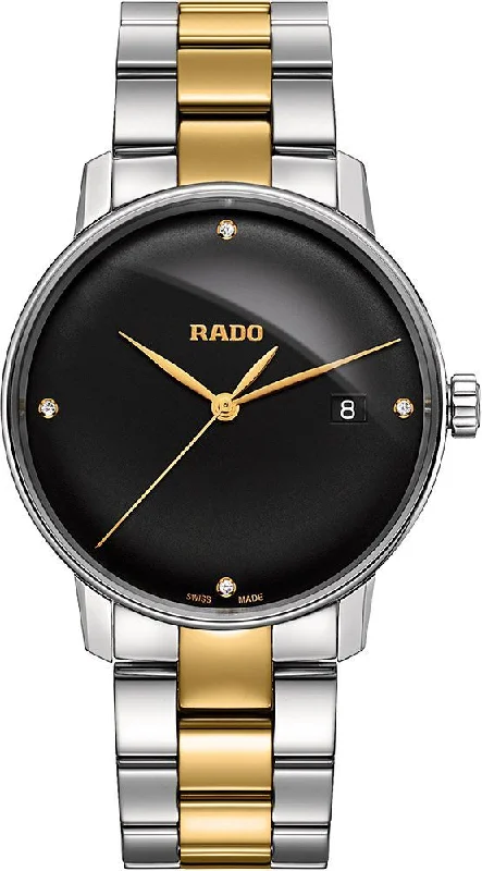 rose gold watches with leather bands -Rado Coupole Black Dial Men 38mm