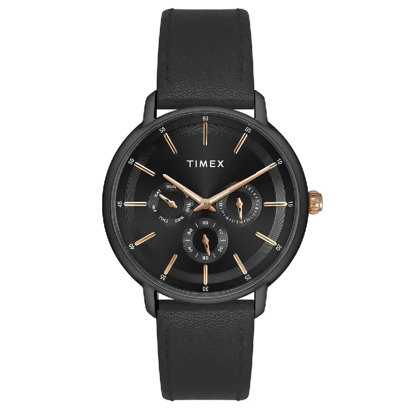 men’s casual watches with leather strap -Timex Fashion Men's Black Dial Round Case Multifunction Function Watch -TWEG22003